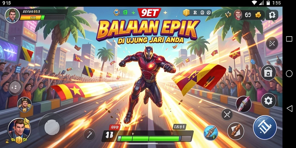 Screenshot gameplay 9ET yang menampilkan aksi balapan yang mendebarkan.