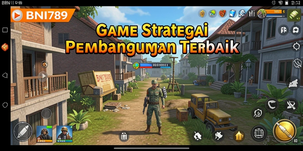 Tangkapan layar gameplay BNI789 yang menunjukkan strategi pembangunan kota.