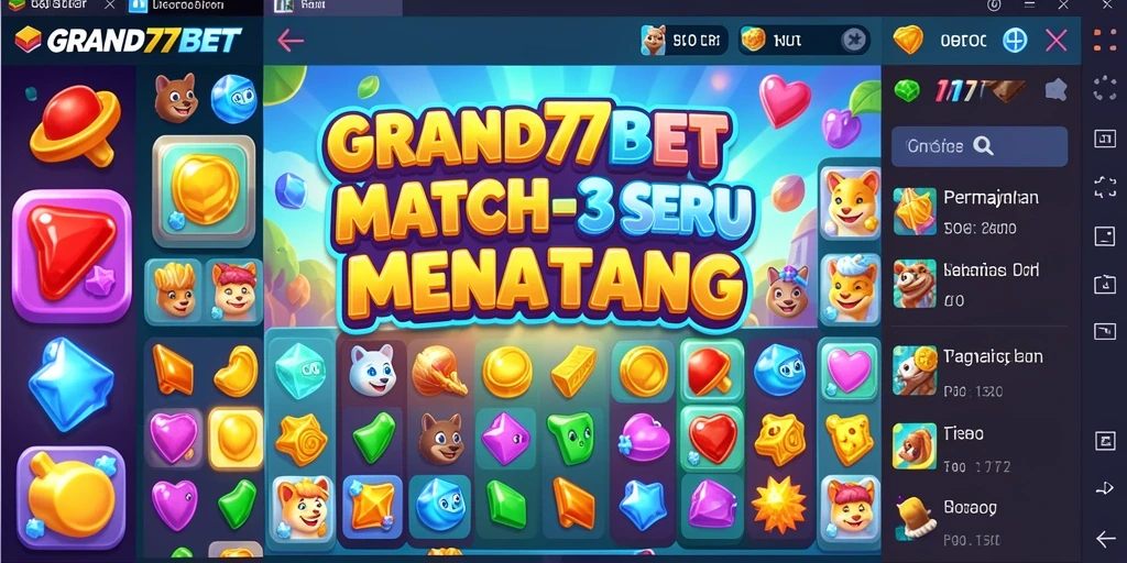 Screenshot gameplay GRAND77BET menunjukkan aksi mencocokkan barang yang menantang.