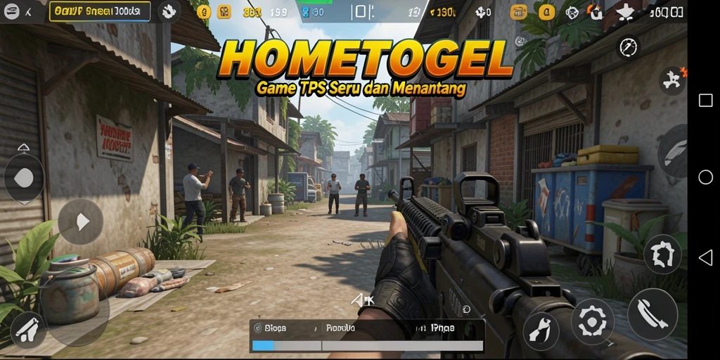 Tampilan gameplay seru dari HOMETOGEL dalam aksi TPS.