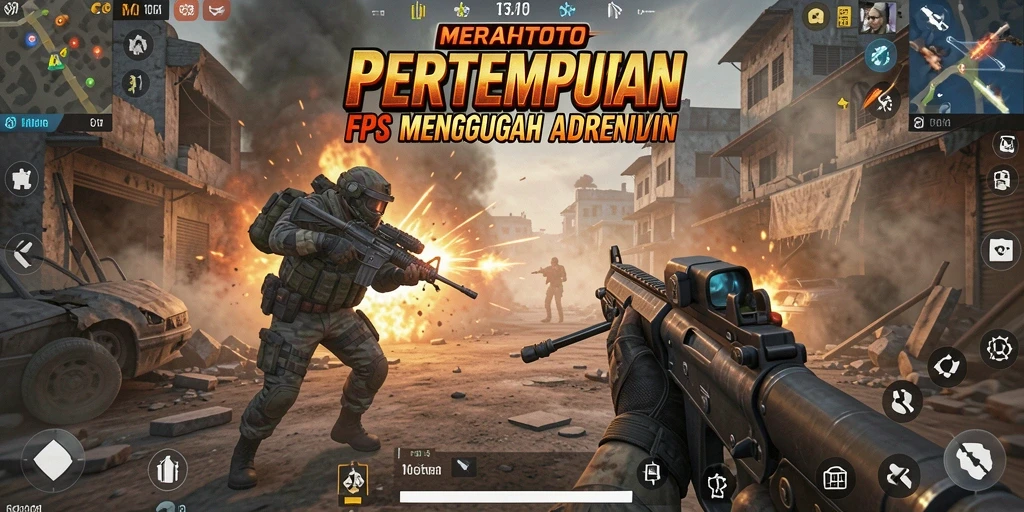 Screenshot gameplay MERAHTOTO menunjukkan aksi tembak menembak yang intens.