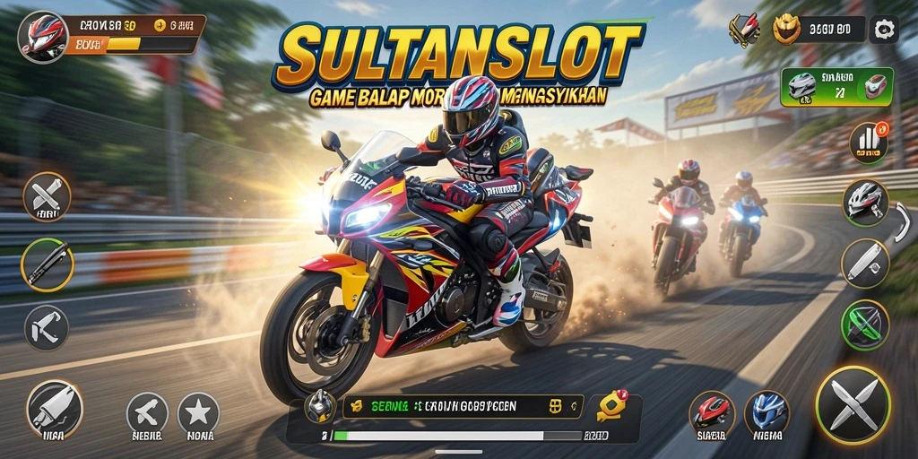 Tampilan gameplay seru SULTANSLOT saat balapan motor.